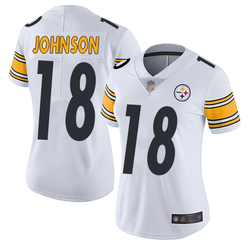 Women Pittsburgh Steelers Football #18 Limited White Diontae Johnson Road Vapor Untouchable Nike NFL Jersey